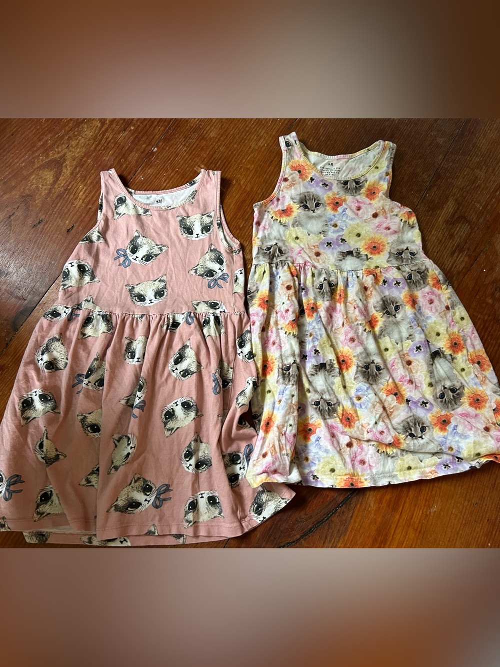 H&M Kids Sleeveless Cat Print Dress - Pink / Floral